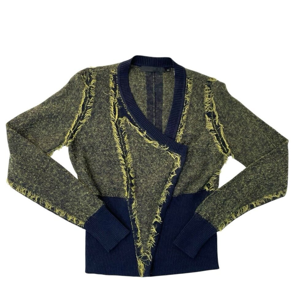 L.A.M.B Cashmere Mohair Blend Fringe Punk Cardigan Sweater size Medium